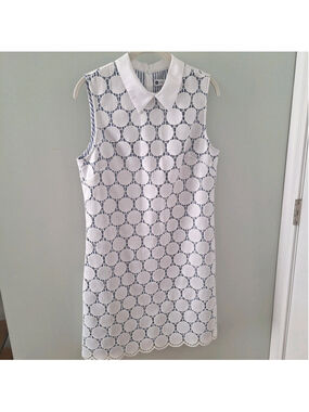 Jude Connally Collection Womens Dress Size L LARGE White Blue Stripe Nautical